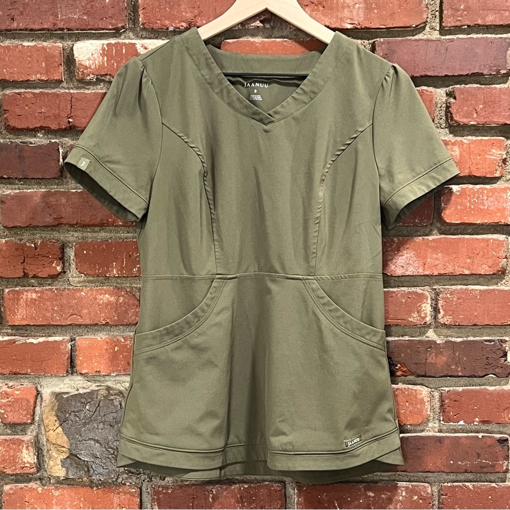Jaanuu Olive Green V-Neck Medical Scrub Top